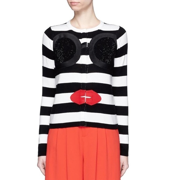 Alice + Olivia Sweaters - NWT Alice + Olivia Stacey Face Striped Cardigan Black White Sequin S